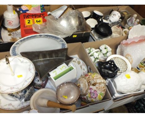 FOUR BOXES OF CERAMICS AND GLASS WARE TO INCLUDE MID WINTER CHINA, GALILEO THERMOMETER 
