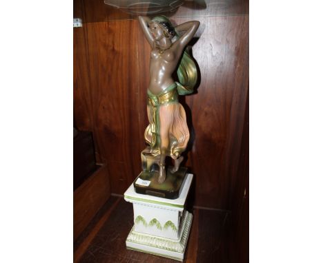 A MODERN CERAMIC MOORISH DANCER FIGURE ON PLINTH, OVERALL HEIGHT 66 CM