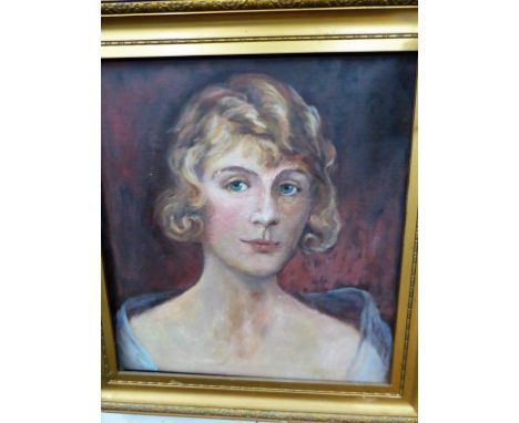 A mid-20th century portrait of a lady oil on canvas, gilt framed, 15 x 14in. (38.75 x 35.5cm.).