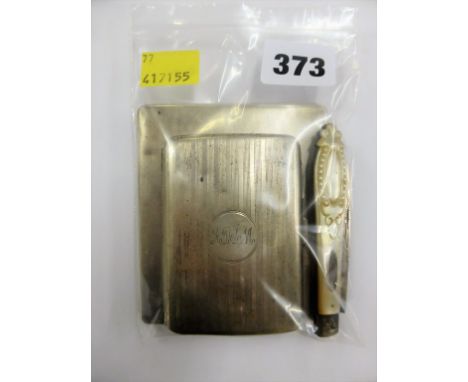 A silver mother of pearl folding fruit knife &amp; two silver cigarette cases.gross weight 6.9 tr.oz.