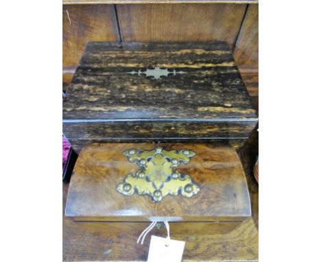 A 19th century coromandel work box (interior a/f), together with a Victorian walnut tea caddy. (2)