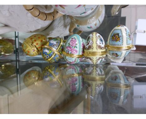 Five Halcyon Days enamel easter egg boxes comprising of 1987-1989-1990-2001-2005.