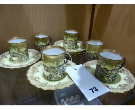 A set of six silver mounted Aynsley coffee cans and saucers silver mounts by Brook &amp; Son, Sheffield, 1912, decorated with