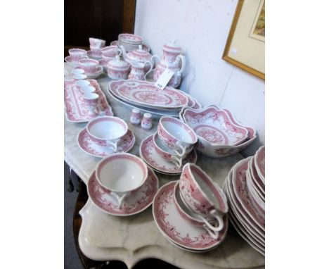 A Hutschenreuther Germany dinner set to include teapot, plates, soup dishes, cups and saucers, salt and pepper, serving dishe