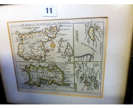 A John Rocque 1753 framed map 'The Islands of Guernsey and Jersey' from the first issue of the 'Small British Atlas' (16.5cm 