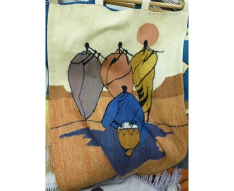 Musicians' Setsoto design Gallery tapestry wall hanging in blues oranges yellows and creams (120cm x 90cm)