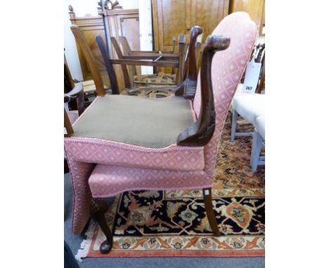A pair of upholstered side chairs with shells to cabriole knees (2)