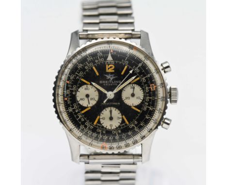 Breitling, an early gents Navitimer Chronograph stainless steel wristwatch, with Arabic 12, baton markers, triple subsidiary 