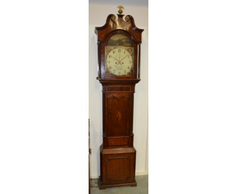 A 19th Century oak and mahogany longcase clock by Richard Clinton Eccleshall with painted arch dial and eight day striking mo