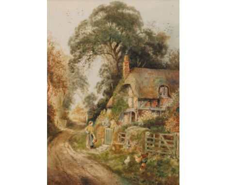 H.FOSTER (LATE 19TH CENTURY) - Women in conversation at a cottage gate, waercolour, signed, framed, 48cm x 34cm