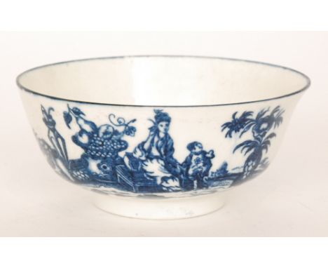A late 18th Century Worcester footed bowl decorated in the underglaze blue and white Mother and Child pattern to one side and