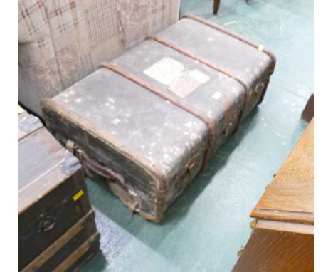 Vintage steamer trunk, postage labels, Abbeytown 