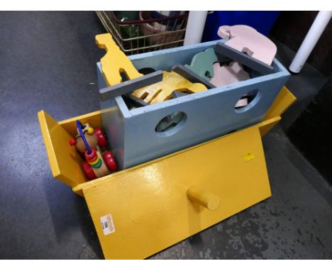 Vintage children's wooden ark with animal contents