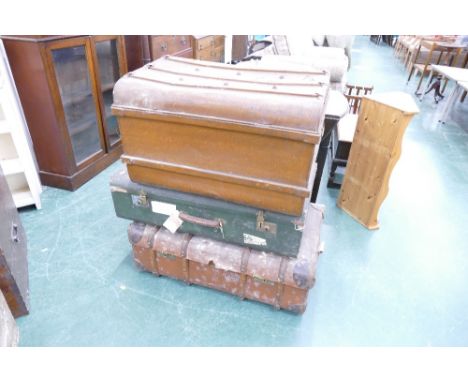 Mismatched vintage luggage to include metal tin trunk, suitcases,etc 