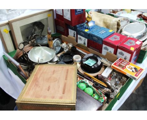 Box of vintage pipes, ashtrays, cigarette box and King Edward cigarettes and tobacciana