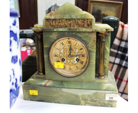 Green marble/soapstone mantel clock 29 cm high