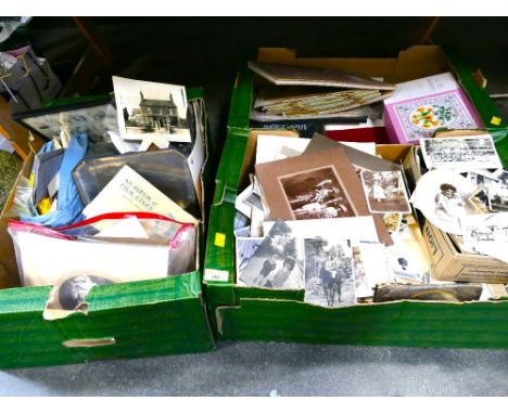 Three boxes of vintage photographs and photograph albums, documents etc 