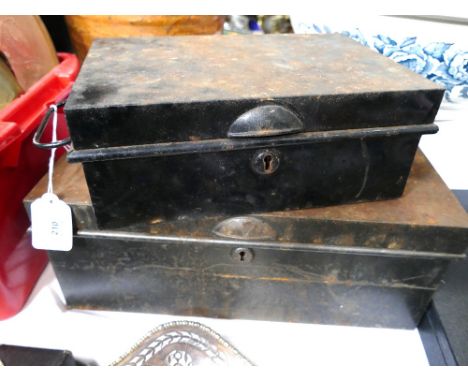 Two vintage cash tins with keys 
