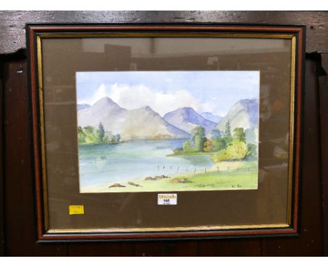 Local interest, a watercolour of Derwentwater, in the Lake District with Catbells in the distance, signed K. Cox, 50 cm x 40 