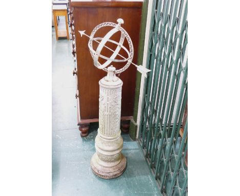Unusual globe and arrow formed garden ornament  