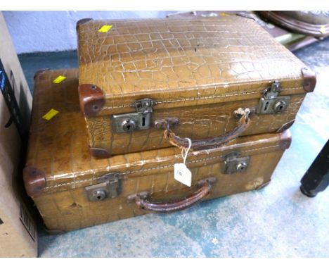Two crocodile effect vintage suitcases 