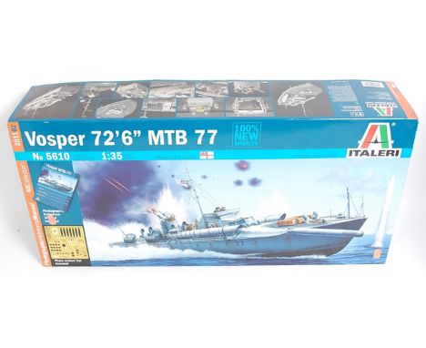 An Italeri model No. 5610 1/35 scale model of a Vosper 1972 MTB77 Attack Ship, appears as issued in the original box