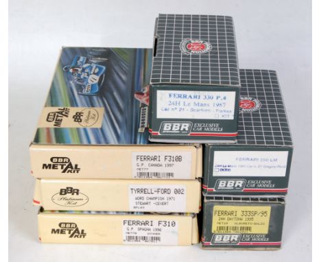 Six various boxed BBR Models 1/43 scale white metal and resin classic car kits, mixed racing examples to include a 24 hour Le