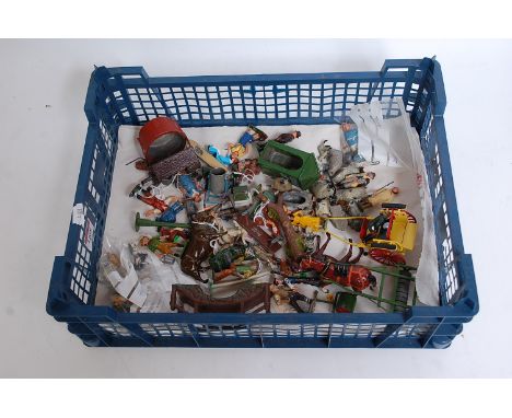 One tray containing a quantity of various lead hollow cast miniatures to include Britains, Crescent, John Hill co, and others