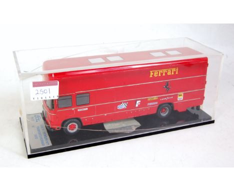 An ABC Modello Carlo Brianza 1/43 scale model of a 1971 107 Rolfo Ferrari race car transporter finished in red with Ferrari l