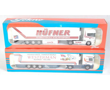 A Tekno 1/50 scale road transport diecast group to include a Westerman Scania 164 tractor unit with refrigerator trailer toge