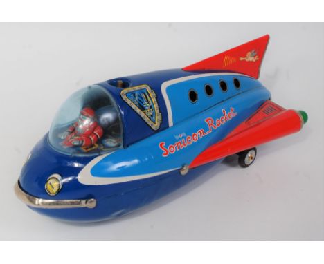 A Masudaya (Modern Toys of Japan) Sonicon Rocket, scarce example, comprising tin plate and battery operated Space Ship, finis