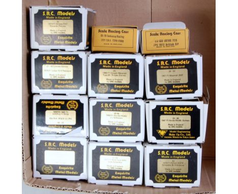 12 various boxed 1/43 scale Scale racing car models 1/43 scale classic car kits, all appear as issued to include a 1979 F1 Lo