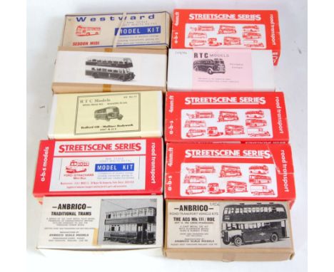 10 various boxed 1/76 scale/4mm white metal public transport and tram kits to include Street Scene series, Anbrico, Westward,