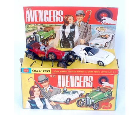 A Corgi Toys gift set No. 40 The Avengers comprising of red vintage Bentley and white Lotus Elan S2, complete with both figur