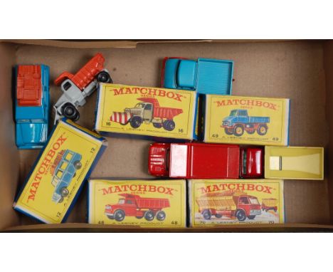 Five various boxes Matchbox 1/75 series commercial diecasts to include No. 12 Land Rover Safari Jeep, a No. 16 Scammell snowp