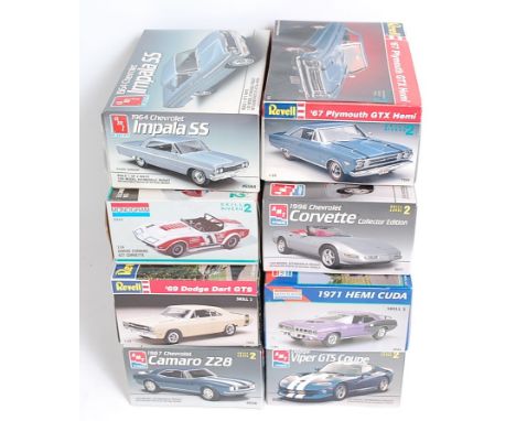 Eight boxed as issued AMT/ERTL, Monogram and Revell 1/25 scale and 1/24 Classic Car and High-speed Racing plastic kits, to in