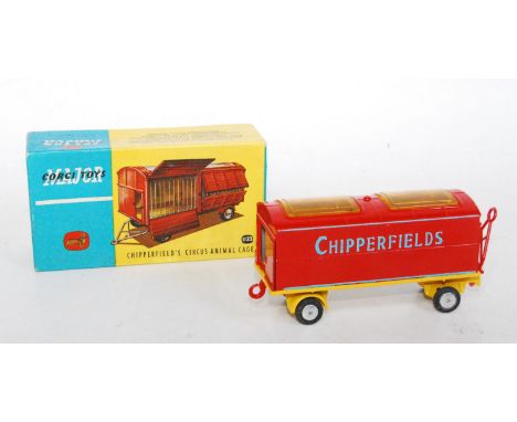 A Corgi Toys No. 1123 Chipperfields Circus animal cage comprising of red and yellow body with flat spun hubs and blue Chipper