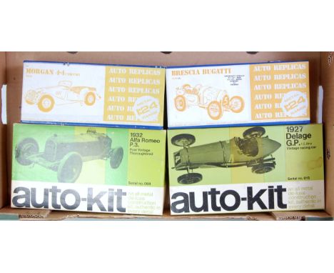 An Auto-kit and Auto Replicas 1/24 scale boxed white metal classic car kit group to include an Auto Replicas Morgan 1979, an 