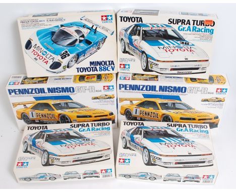 Six various boxed Tamiya 1/24 scale plastic Highspeed Racing Classic Car kits to include a Pennzoil Nismo GT-R, a Toyota Supr