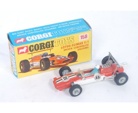 A Corgi Toys No. 158 Lotus Climax F1 racing car, comprising orange and white body with racing No. 8 and cast hubs, in the ori