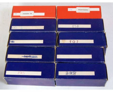 Ten various boxed John Day Models 1/43 scale white metal classic car kits to include Frontenac No. 179, Ferrari 158 No. 143 a