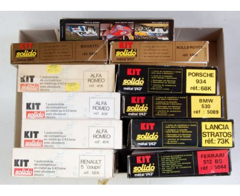 11 various boxed Solido 1/43 scale metal classic car kits to include a Porsche 934, BMW 530, No. 41K Alfa Romeo, No. 5044 Fer