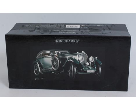 A Minichamps 1/18 scale model of a Bentley Speed 6, 6.5L blue train special 1930s car finished in British Racing Green in the