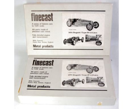 Two boxed as issued Wills Finecast 1/24 scale white metal classic car kits for a 1934 Bugatti type 59 3.3L, both identical ex