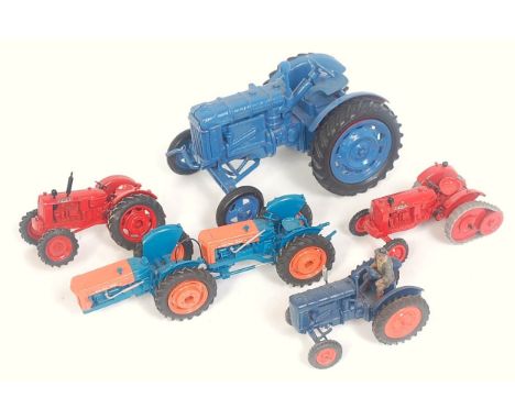 Five various diecast white metal and resin manufactured and kit built tractor models to include a Britains 128F Fordson Major