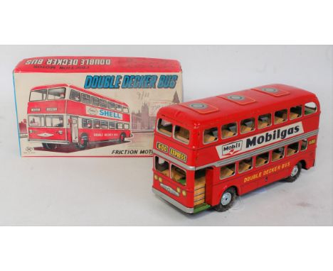 A Horikawa of Japan tinplate and friction drive model of a double decker bus, circa early 1960s, finished in red with tinprin