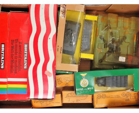 One box containing a large quantity of various Britains, Dinky Toys and Solido, together with others, mixed military, plastic