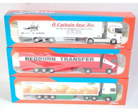 A Tekno 1/50 scale boxed road haulage diecast group to include a Dijco Greenery DAF 95.480 tractor unit with refrigerator tra