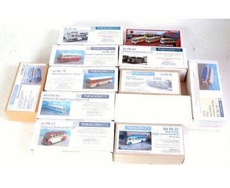 12 various boxed 1/43 scale resin public transport kits to include Paragon kits, and Little Bus Company, examples to include 