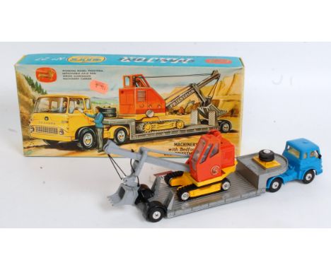 A Corgi Toys gift set No. 27 machinery carrier with Priestman cub shovel comprising of blue and silver body with orange and y